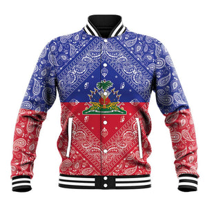 Afro Haiti Paisley Baseball Jacket Haitian Flag Bandana Style - African Pride