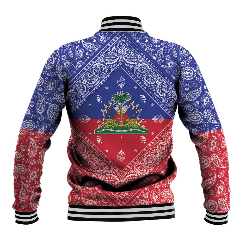 Afro Haiti Paisley Baseball Jacket Haitian Flag Bandana Style - African Pride