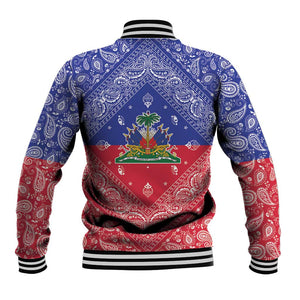Afro Haiti Paisley Baseball Jacket Haitian Flag Bandana Style - African Pride