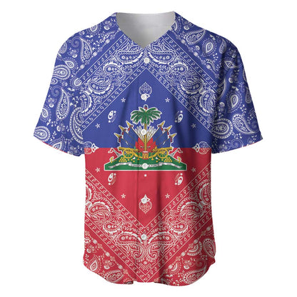 Afro Haiti Paisley Baseball Jersey Haitian Flag Bandana Style LT05