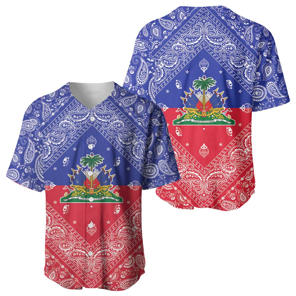 Afro Haiti Paisley Baseball Jersey Haitian Flag Bandana Style LT05