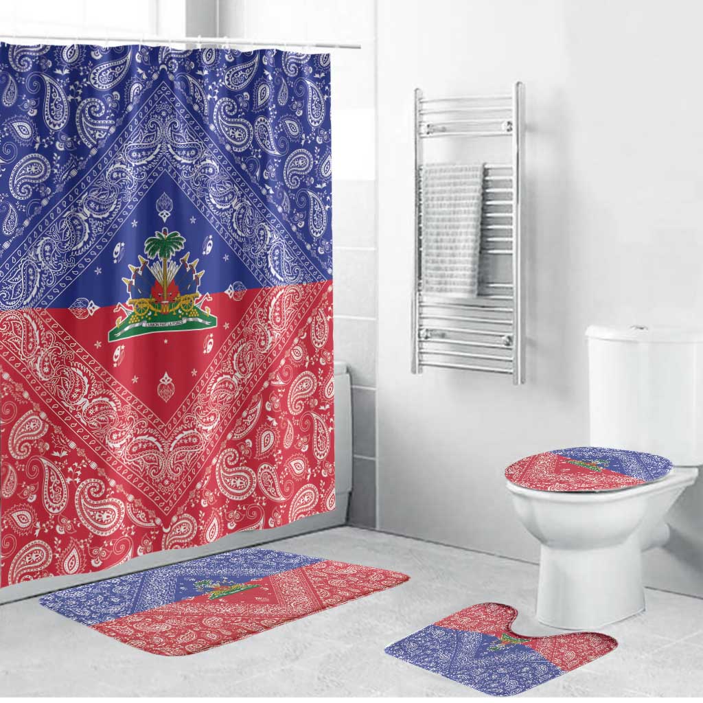 Afro Haiti Paisley Bathroom Set Haitian Flag Bandana Style