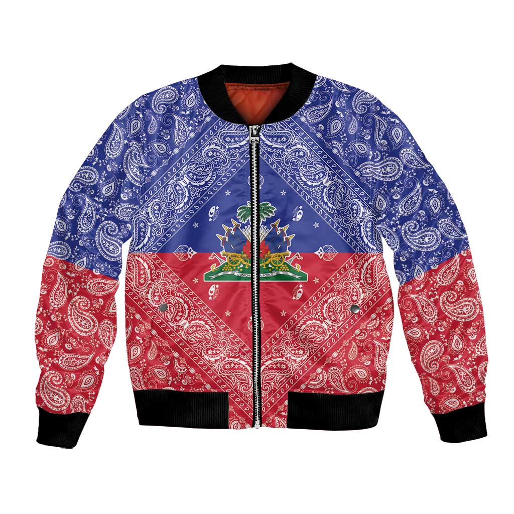Afro Haiti Paisley Bomber Jacket Haitian Flag Bandana Style - African Pride