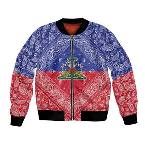 Afro Haiti Paisley Bomber Jacket Haitian Flag Bandana Style - African Pride
