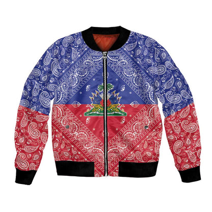 Afro Haiti Paisley Bomber Jacket Haitian Flag Bandana Style - African Pride