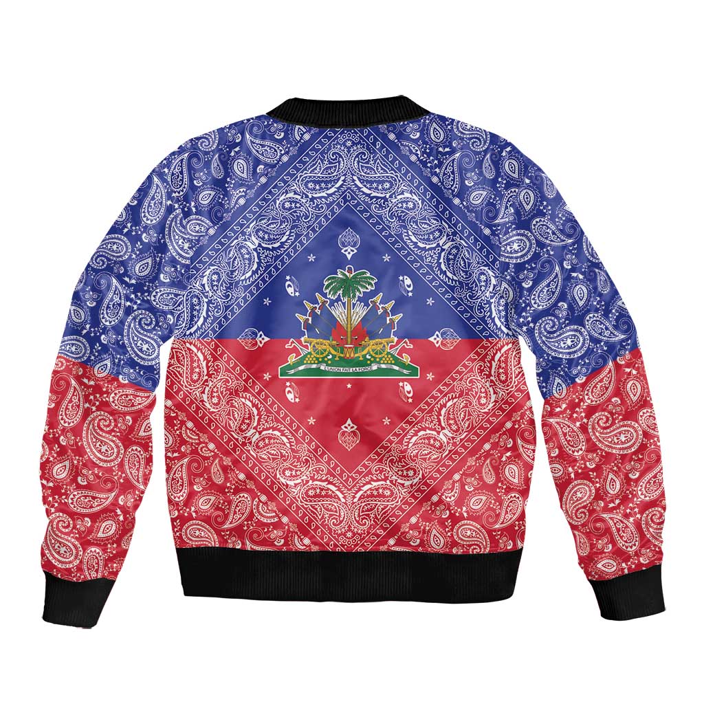 Afro Haiti Paisley Bomber Jacket Haitian Flag Bandana Style - African Pride