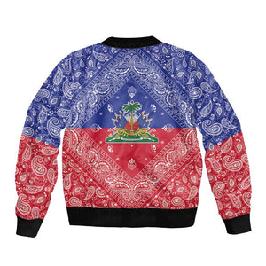 Afro Haiti Paisley Bomber Jacket Haitian Flag Bandana Style - African Pride