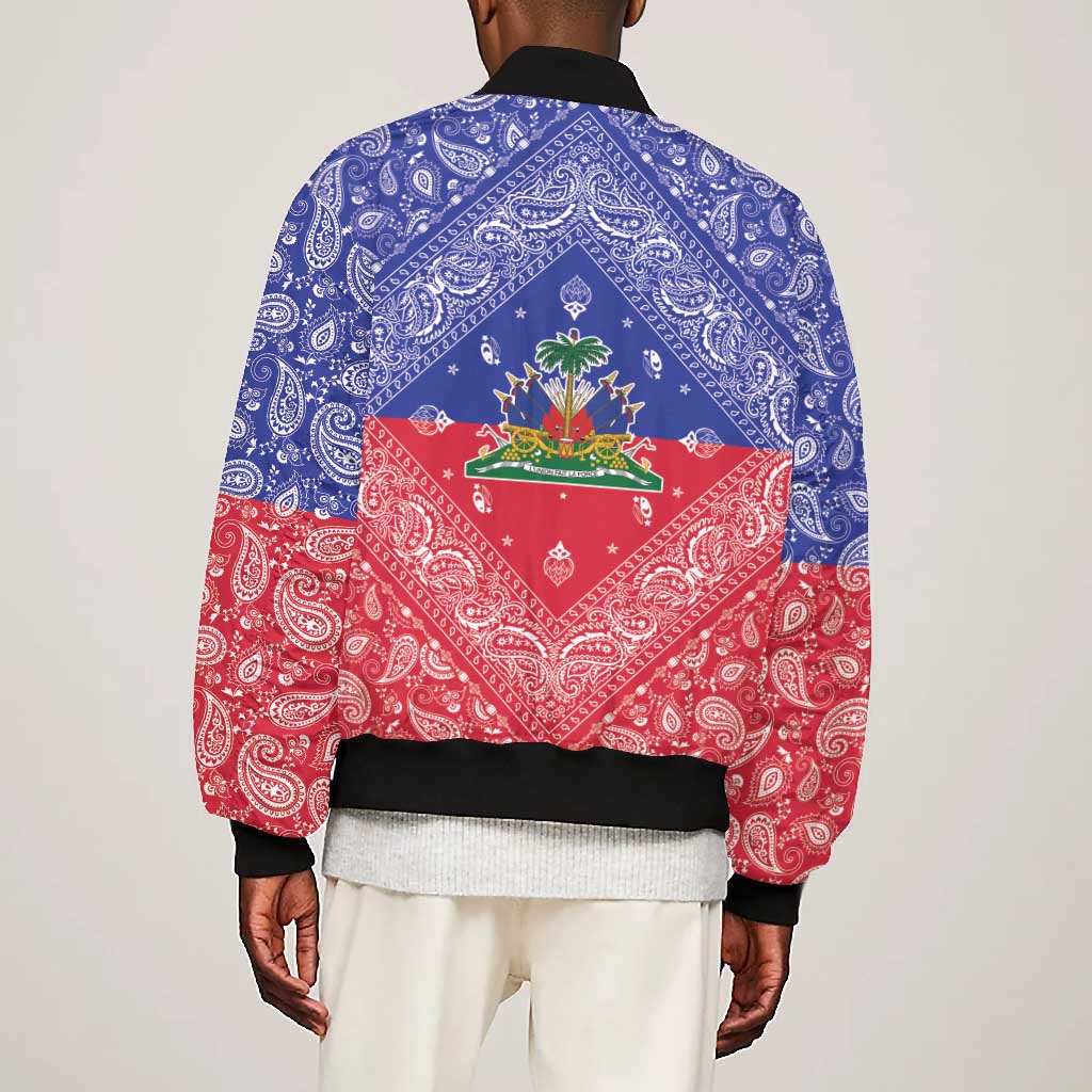 Afro Haiti Paisley Bomber Jacket Haitian Flag Bandana Style - African Pride