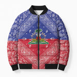 Afro Haiti Paisley Bomber Puffer Jacket Haitian Flag Bandana Style