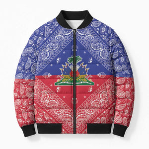 Afro Haiti Paisley Bomber Puffer Jacket Haitian Flag Bandana Style