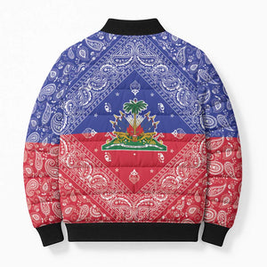 Afro Haiti Paisley Bomber Puffer Jacket Haitian Flag Bandana Style