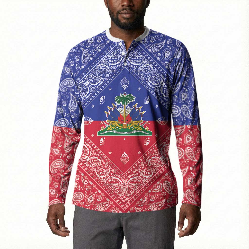 Afro Haiti Paisley Button Sweatshirt Haitian Flag Bandana Style