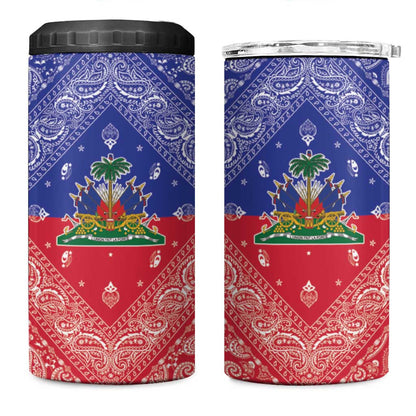 Afro Haiti Paisley 4 in 1 Can Cooler Tumbler Haitian Flag Bandana Style - African Pride
