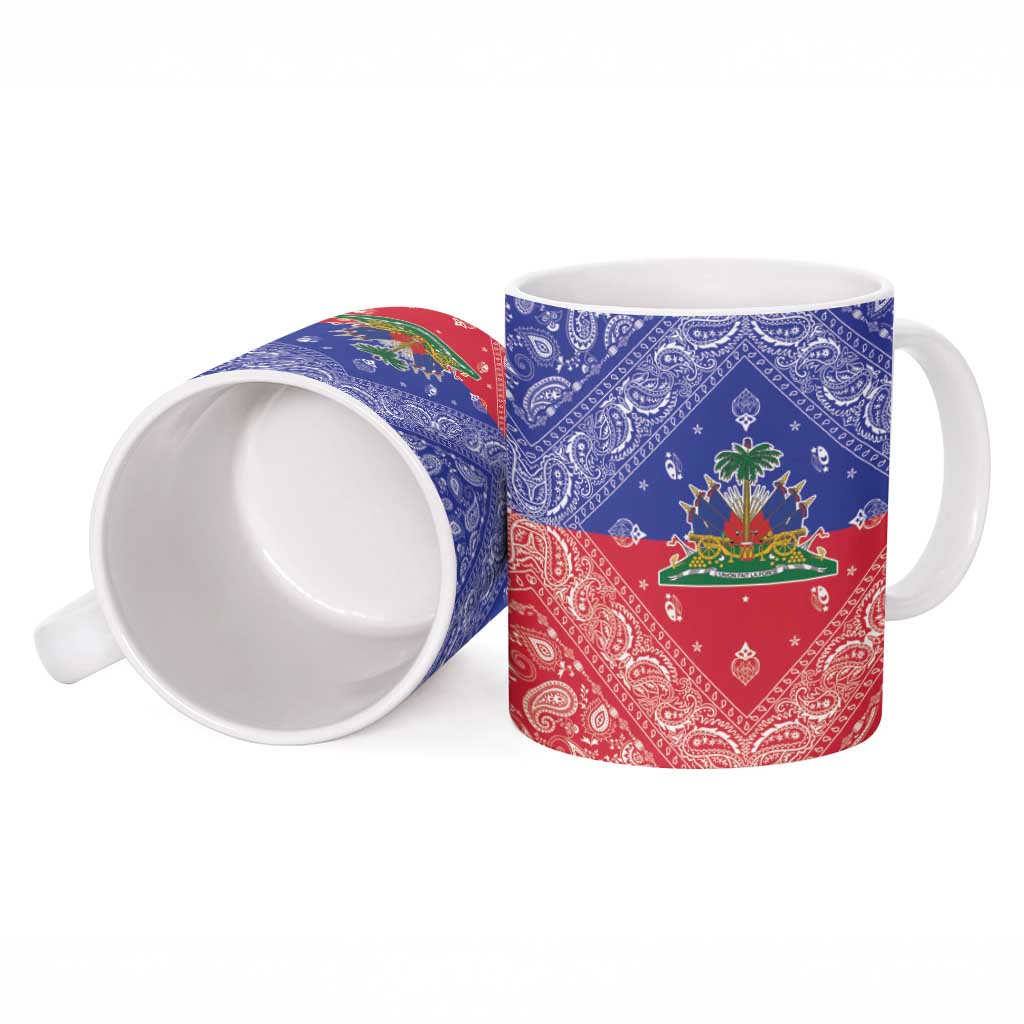 Afro Haiti Paisley Ceramic Mug Haitian Flag Bandana Style