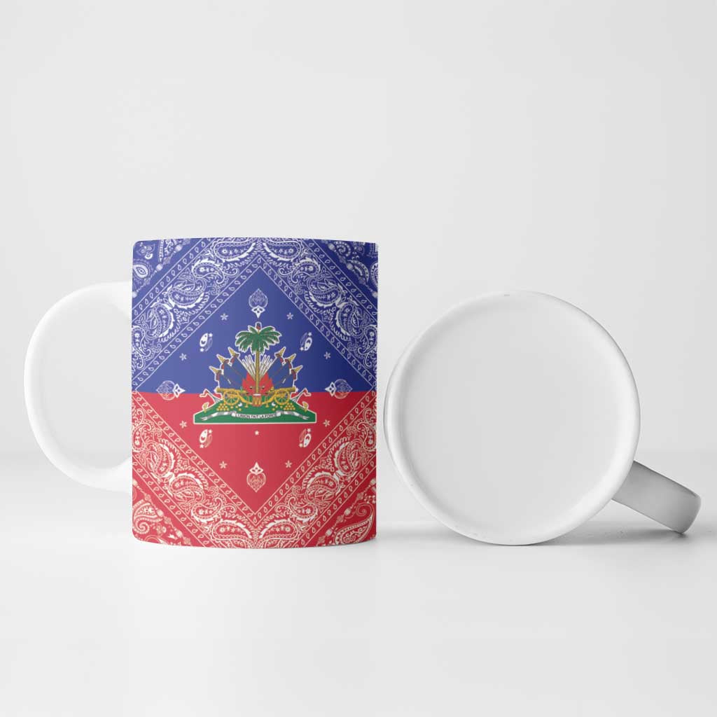Afro Haiti Paisley Ceramic Mug Haitian Flag Bandana Style