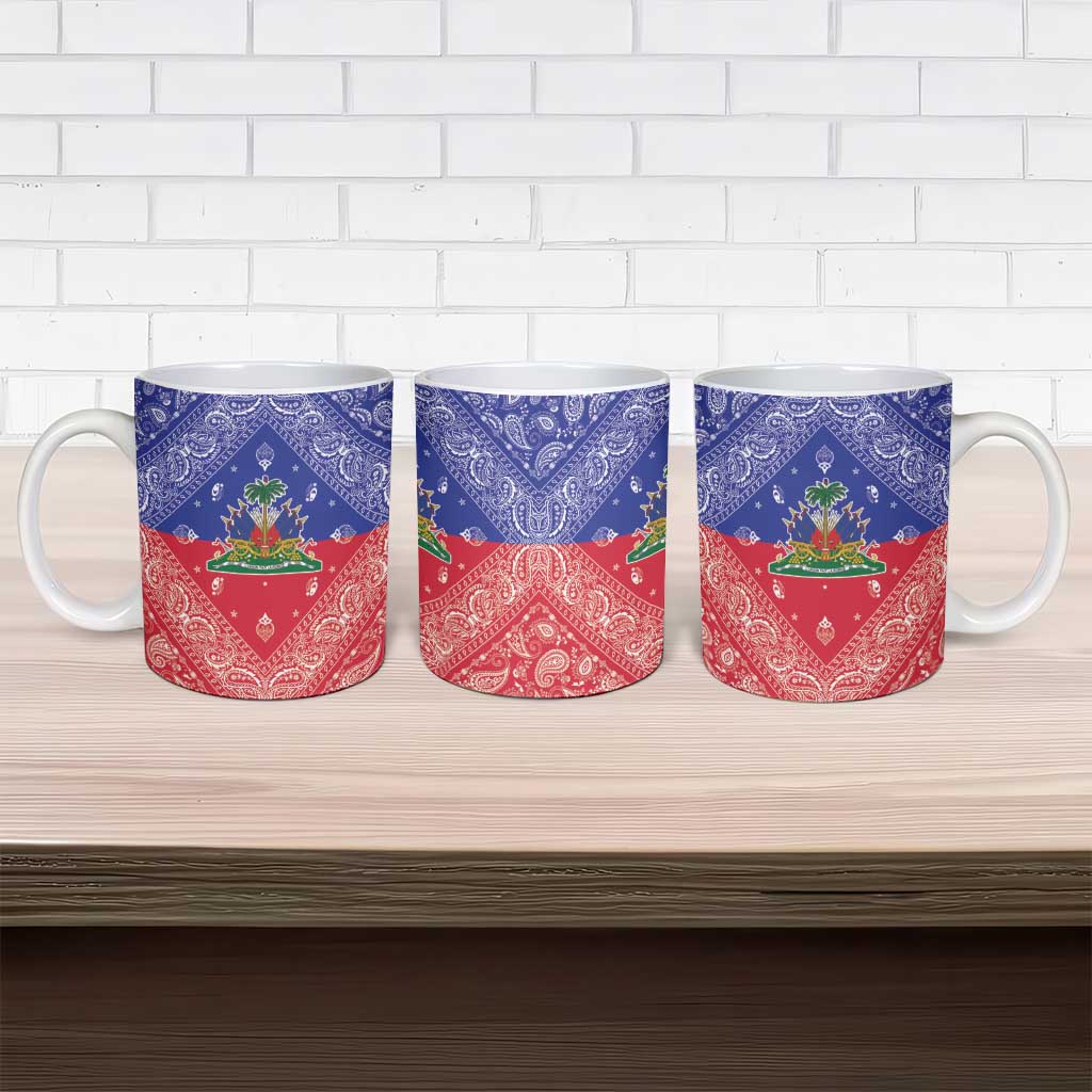 Afro Haiti Paisley Ceramic Mug Haitian Flag Bandana Style