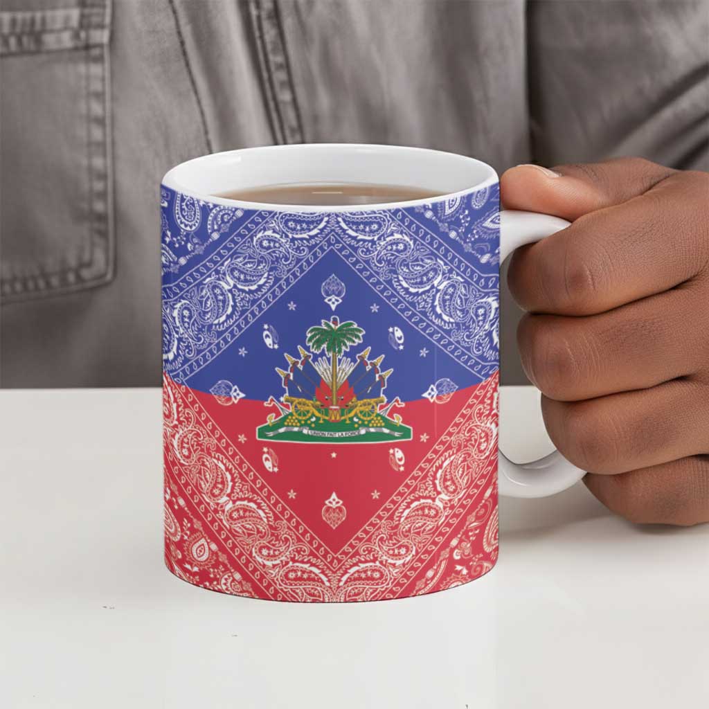 Afro Haiti Paisley Ceramic Mug Haitian Flag Bandana Style