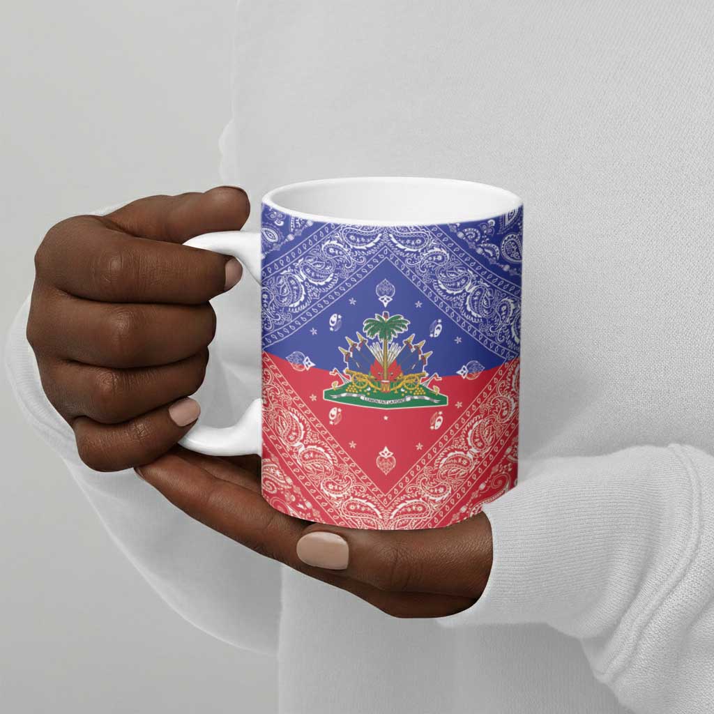Afro Haiti Paisley Ceramic Mug Haitian Flag Bandana Style
