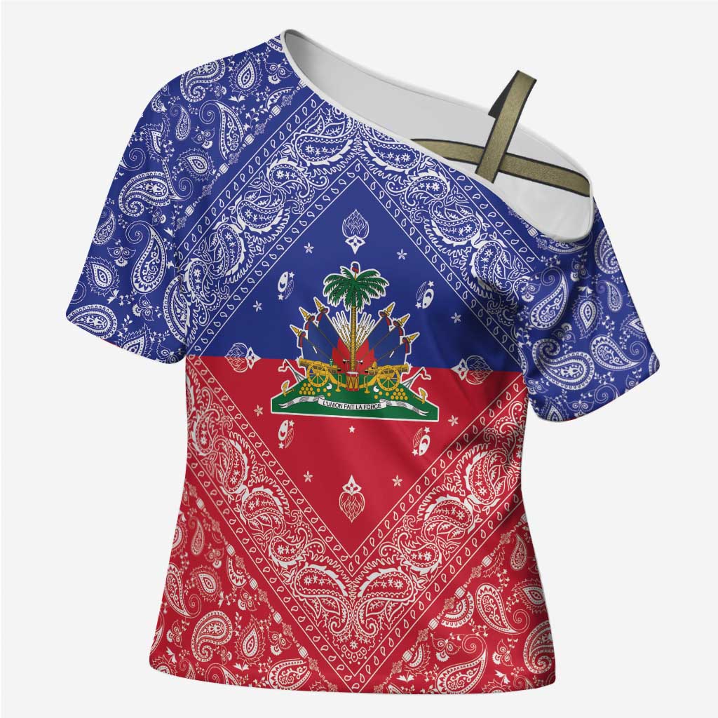 Afro Haiti Paisley Cross Shoulder Shirt Haitian Flag Bandana Style