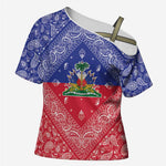 Afro Haiti Paisley Cross Shoulder Shirt Haitian Flag Bandana Style