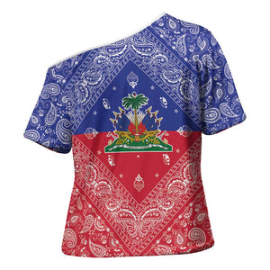 Afro Haiti Paisley Cross Shoulder Shirt Haitian Flag Bandana Style