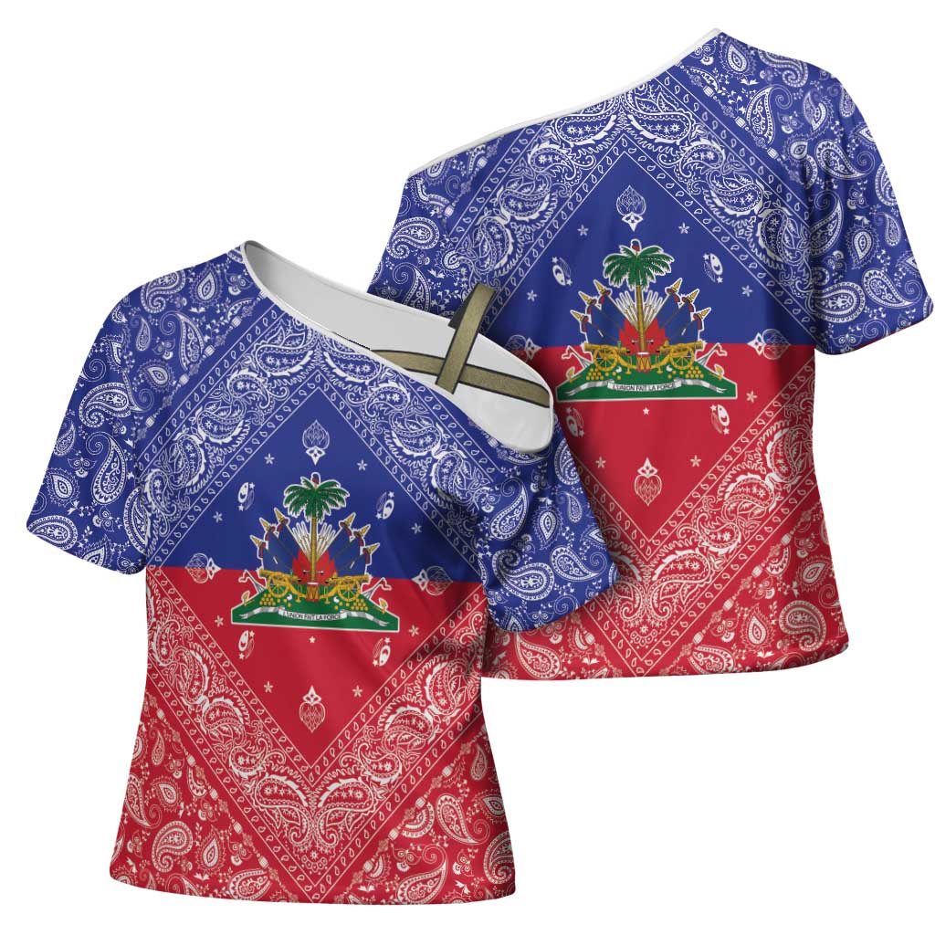 Afro Haiti Paisley Cross Shoulder Shirt Haitian Flag Bandana Style
