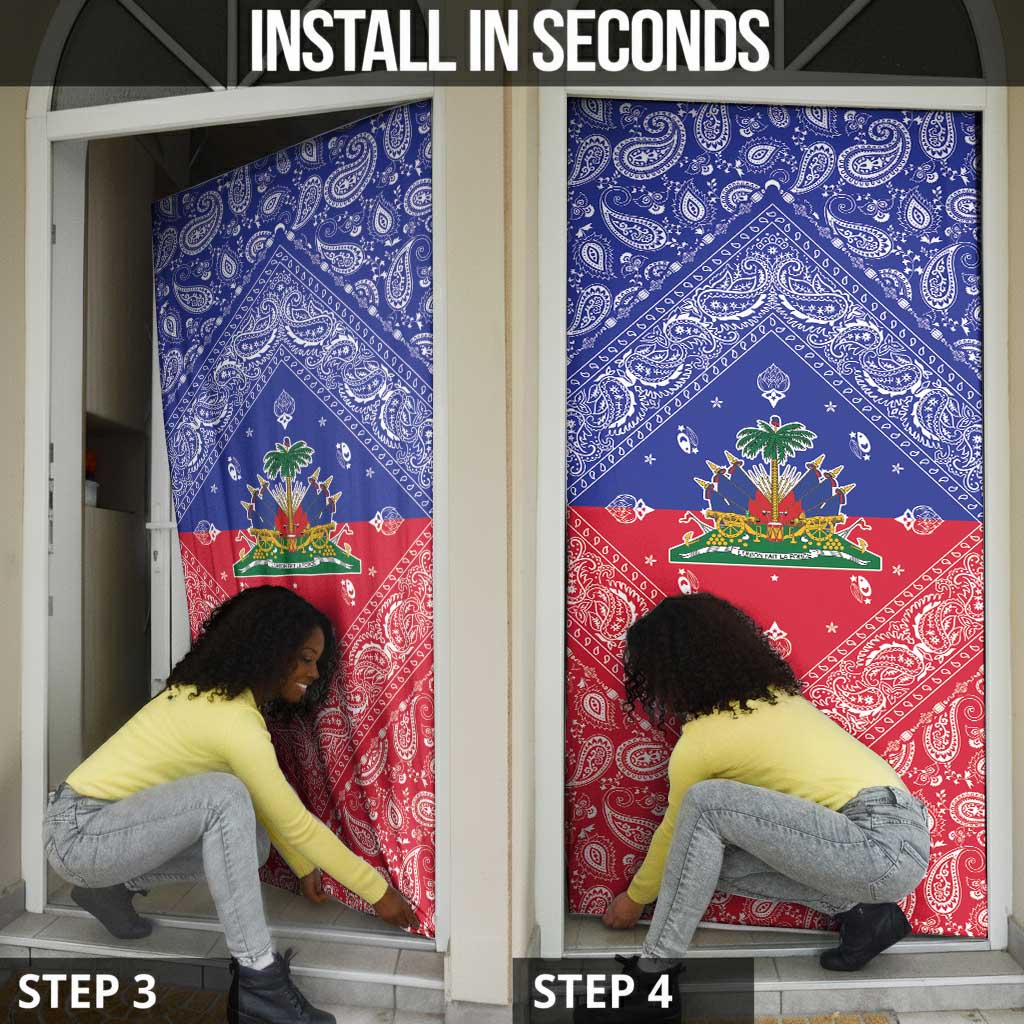 Afro Haiti Paisley Door Cover Haitian Flag Bandana Style