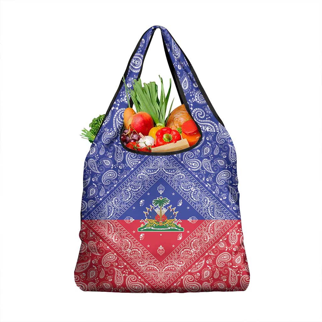 Afro Haiti Paisley Grocery Bag Haitian Flag Bandana Style - African Pride