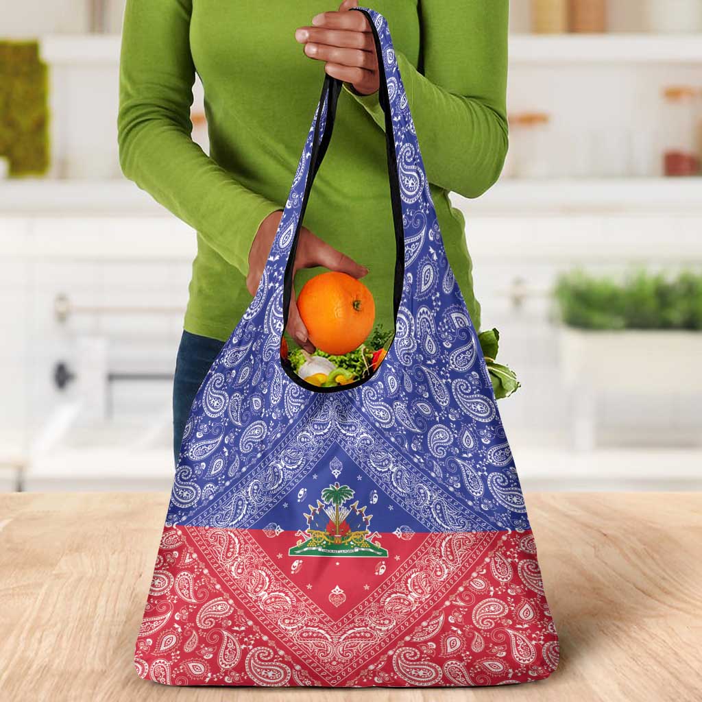 Afro Haiti Paisley Grocery Bag Haitian Flag Bandana Style - African Pride