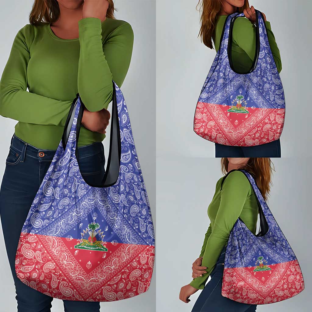 Afro Haiti Paisley Grocery Bag Haitian Flag Bandana Style - African Pride