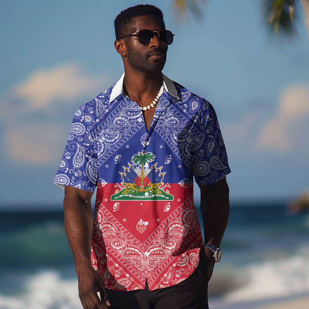 Afro Haiti Paisley Hawaiian Shirt Haitian Flag Bandana Style LT05
