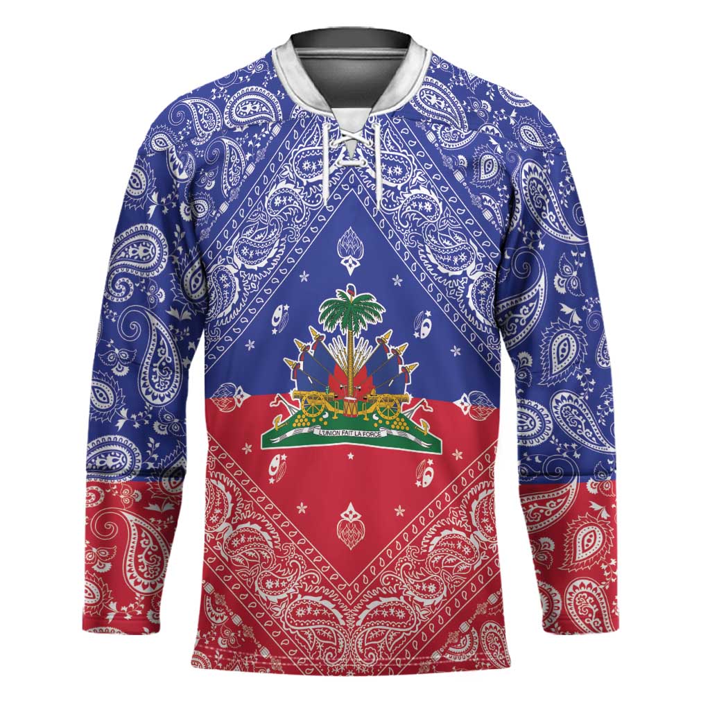 Afro Haiti Paisley Hockey Jersey Haitian Flag Bandana Style
