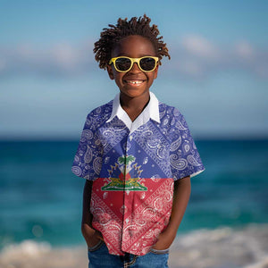 Afro Haiti Paisley Kid Hawaiian Shirt Haitian Flag Bandana Style LT05