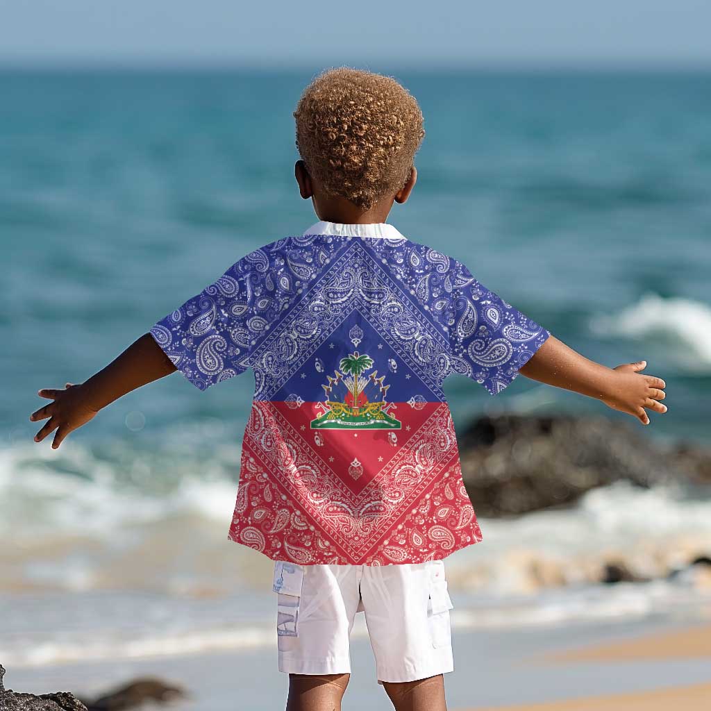 Afro Haiti Paisley Kid Hawaiian Shirt Haitian Flag Bandana Style LT05