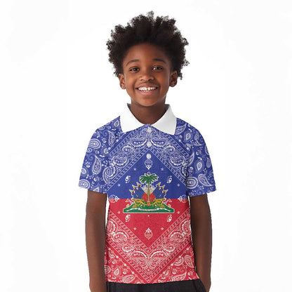 Afro Haiti Paisley Kid Polo Shirt Haitian Flag Bandana Style LT05