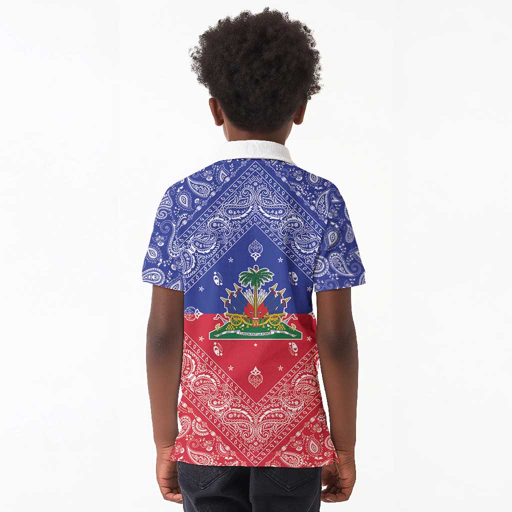 Afro Haiti Paisley Kid Polo Shirt Haitian Flag Bandana Style LT05