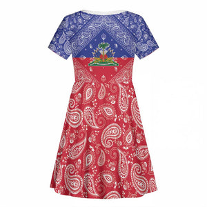 Afro Haiti Paisley Kid Short Sleeve Dress Haitian Flag Bandana Style LT05