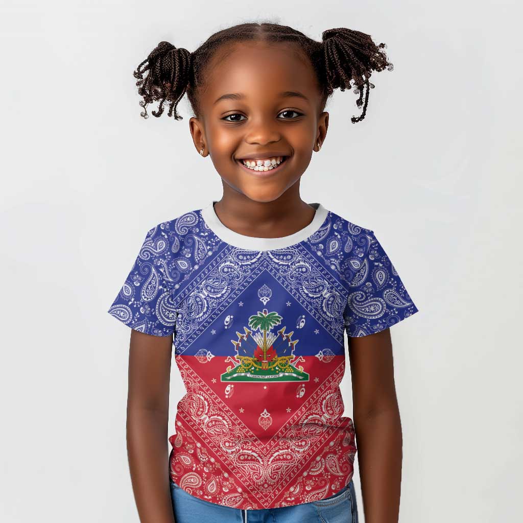 Afro Haiti Paisley Kid T shirt Haitian Flag Bandana Style LT05