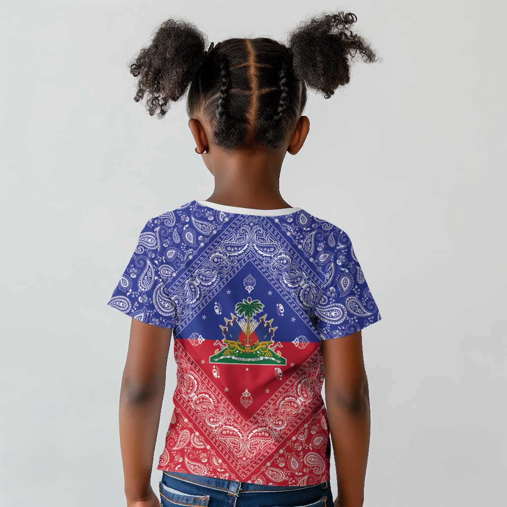 Afro Haiti Paisley Kid T shirt Haitian Flag Bandana Style LT05