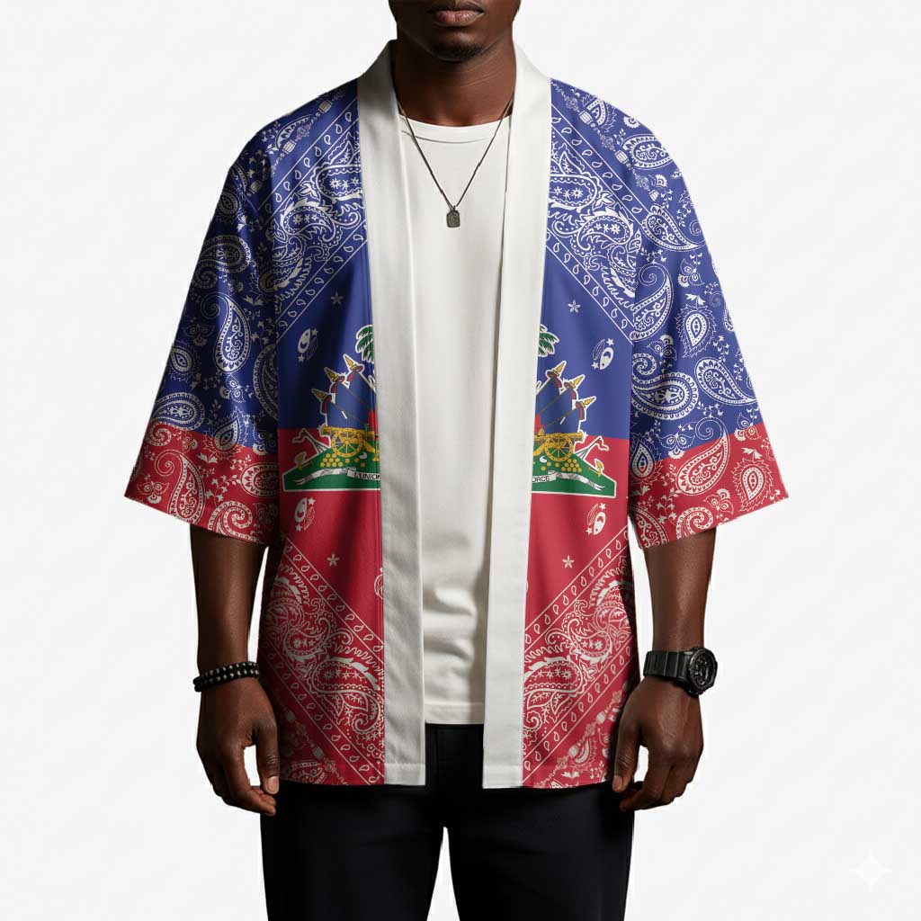 Afro Haiti Paisley Kimono Haitian Flag Bandana Style