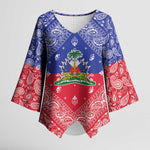 Afro Haiti Paisley Kimono Sleeve Blouse Haitian Flag Bandana Style