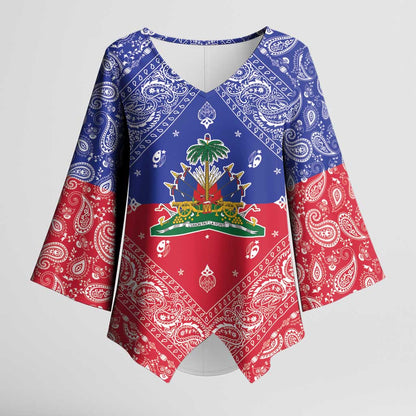 Afro Haiti Paisley Kimono Sleeve Blouse Haitian Flag Bandana Style