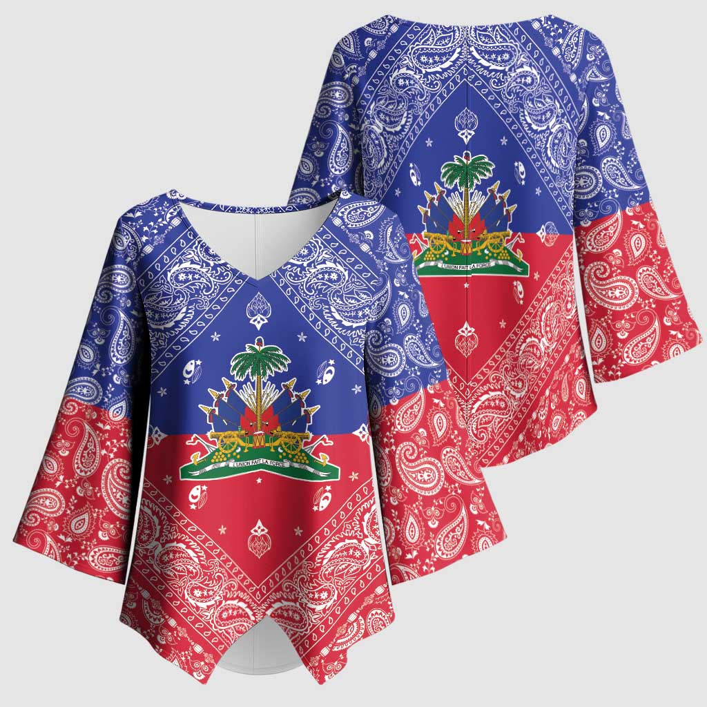 Afro Haiti Paisley Kimono Sleeve Blouse Haitian Flag Bandana Style
