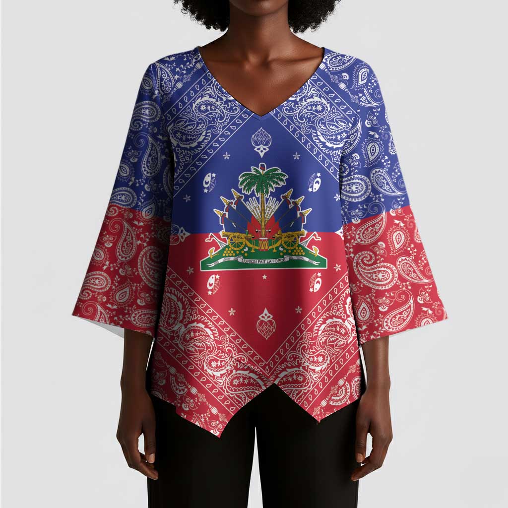 Afro Haiti Paisley Kimono Sleeve Blouse Haitian Flag Bandana Style