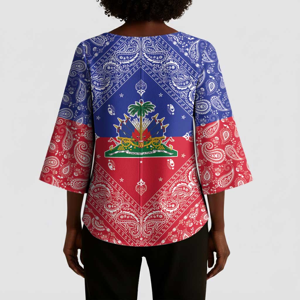 Afro Haiti Paisley Kimono Sleeve Blouse Haitian Flag Bandana Style