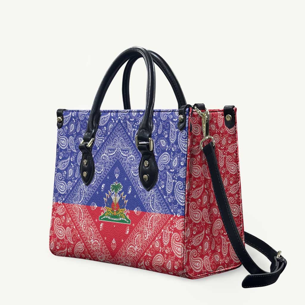 Afro Haiti Paisley Leather Bag Haitian Flag Bandana Style