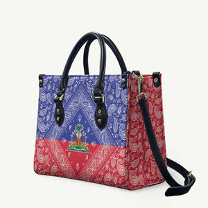 Afro Haiti Paisley Leather Bag Haitian Flag Bandana Style