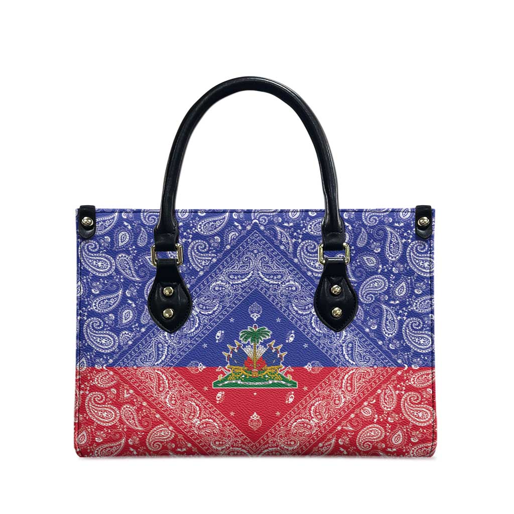 Afro Haiti Paisley Leather Bag Haitian Flag Bandana Style