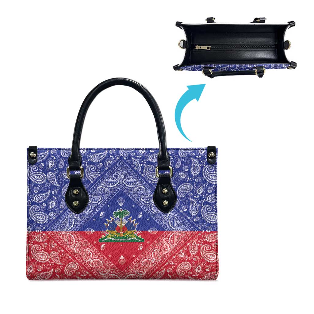 Afro Haiti Paisley Leather Bag Haitian Flag Bandana Style
