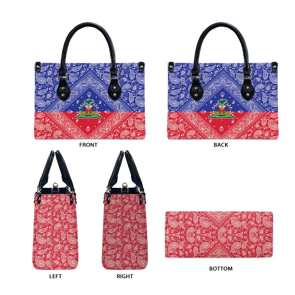 Afro Haiti Paisley Leather Bag Haitian Flag Bandana Style